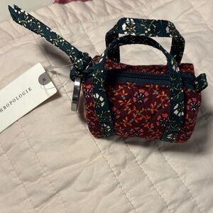 Vera Bradley Burgundy Floral Mini Duffel Keychain with Green Straps